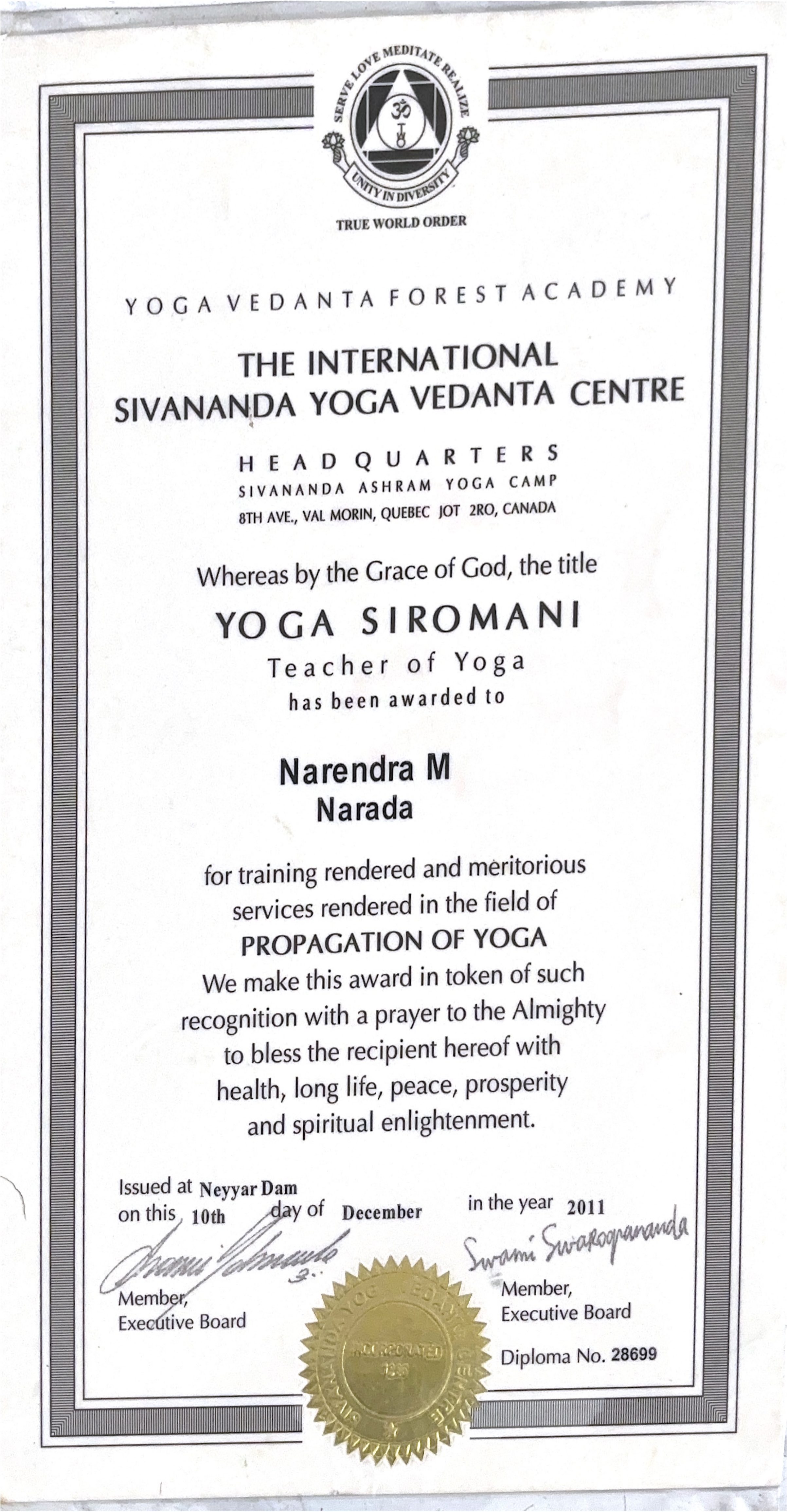 Yoga Siromani Award